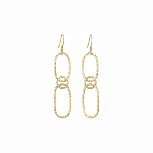 Golden Double-Link Oval Drop Earrings