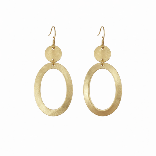 Brushed Gold Oval Pendant Earrings