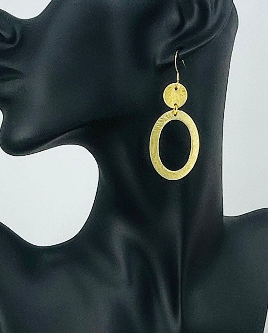 Brushed Gold Oval Pendant Earrings