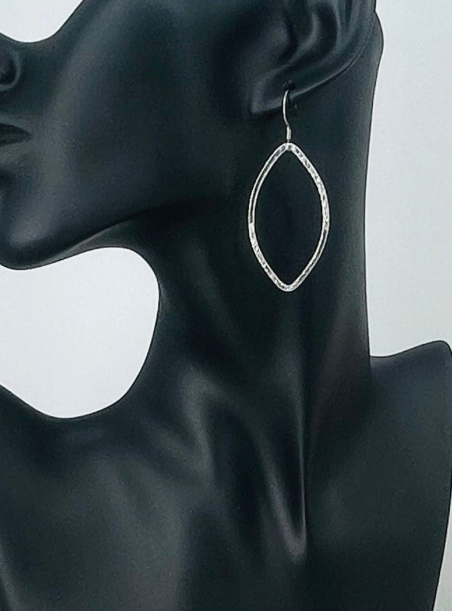 Brushed Silver Marquise Outline Earrings