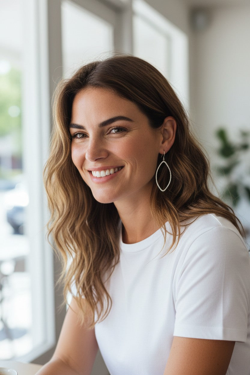 Brushed Silver Marquise Outline Earrings