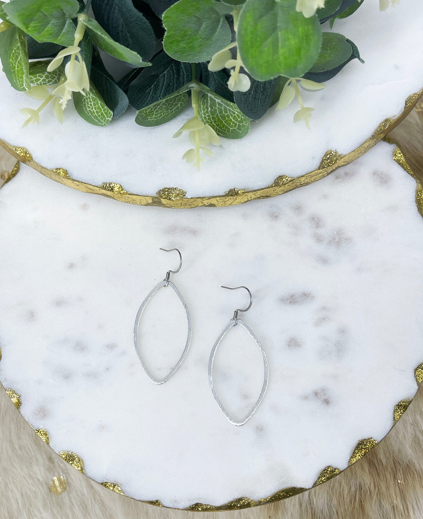 Brushed Silver Marquise Outline Earrings
