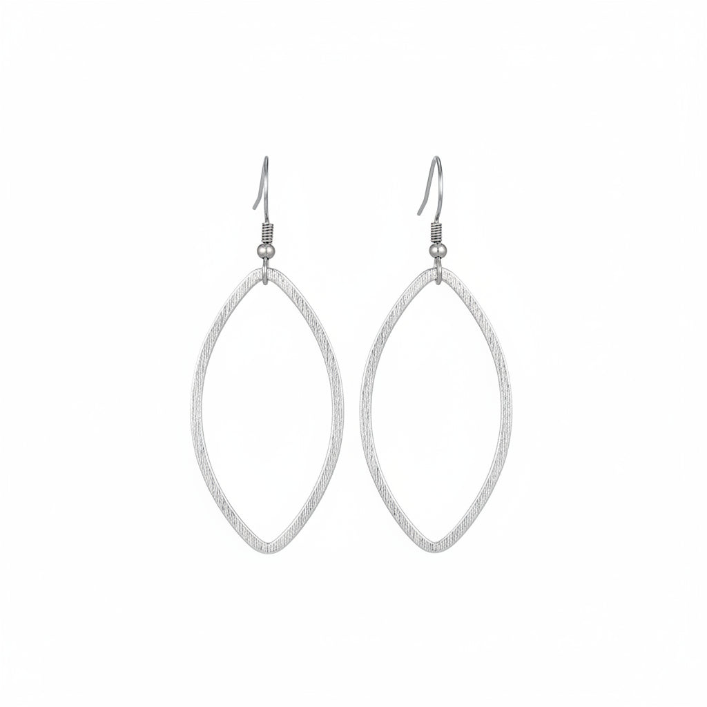 Brushed Silver Marquise Outline Earrings