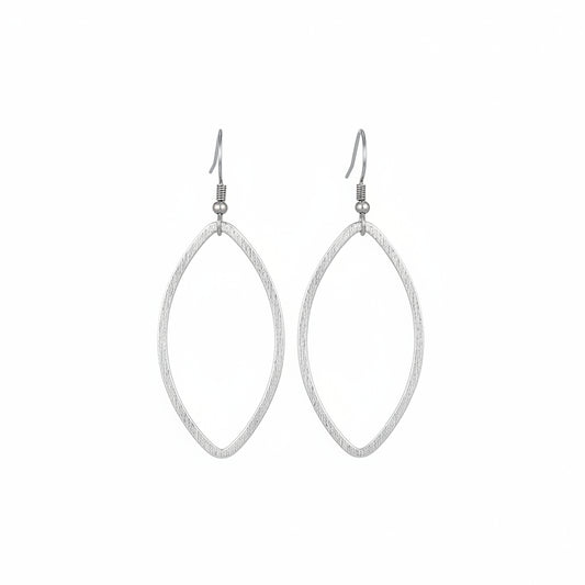 Brushed Silver Marquise Outline Earrings
