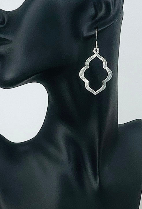 Brushed Silver Marquise Statement Earrings