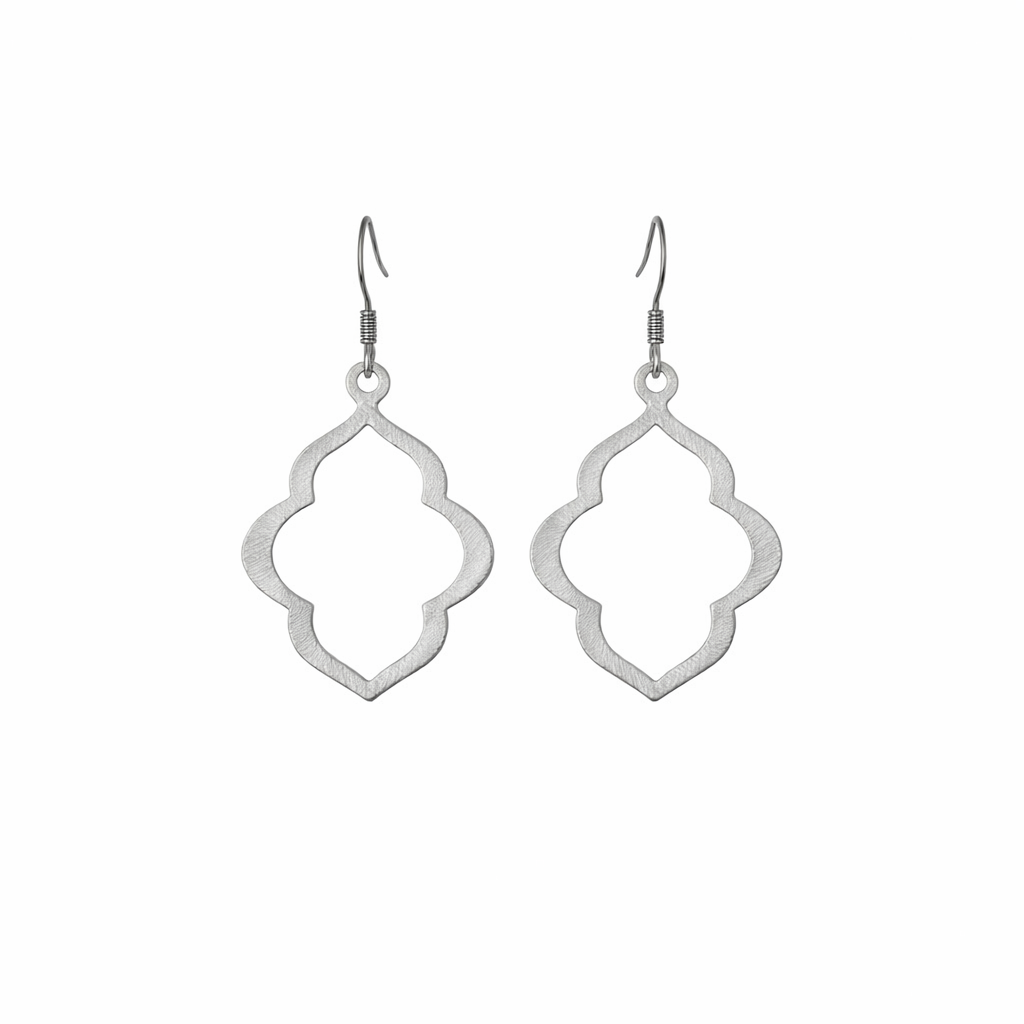 Brushed Silver Marquise Statement Earrings