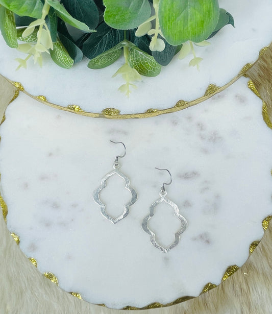 Brushed Silver Marquise Statement Earrings