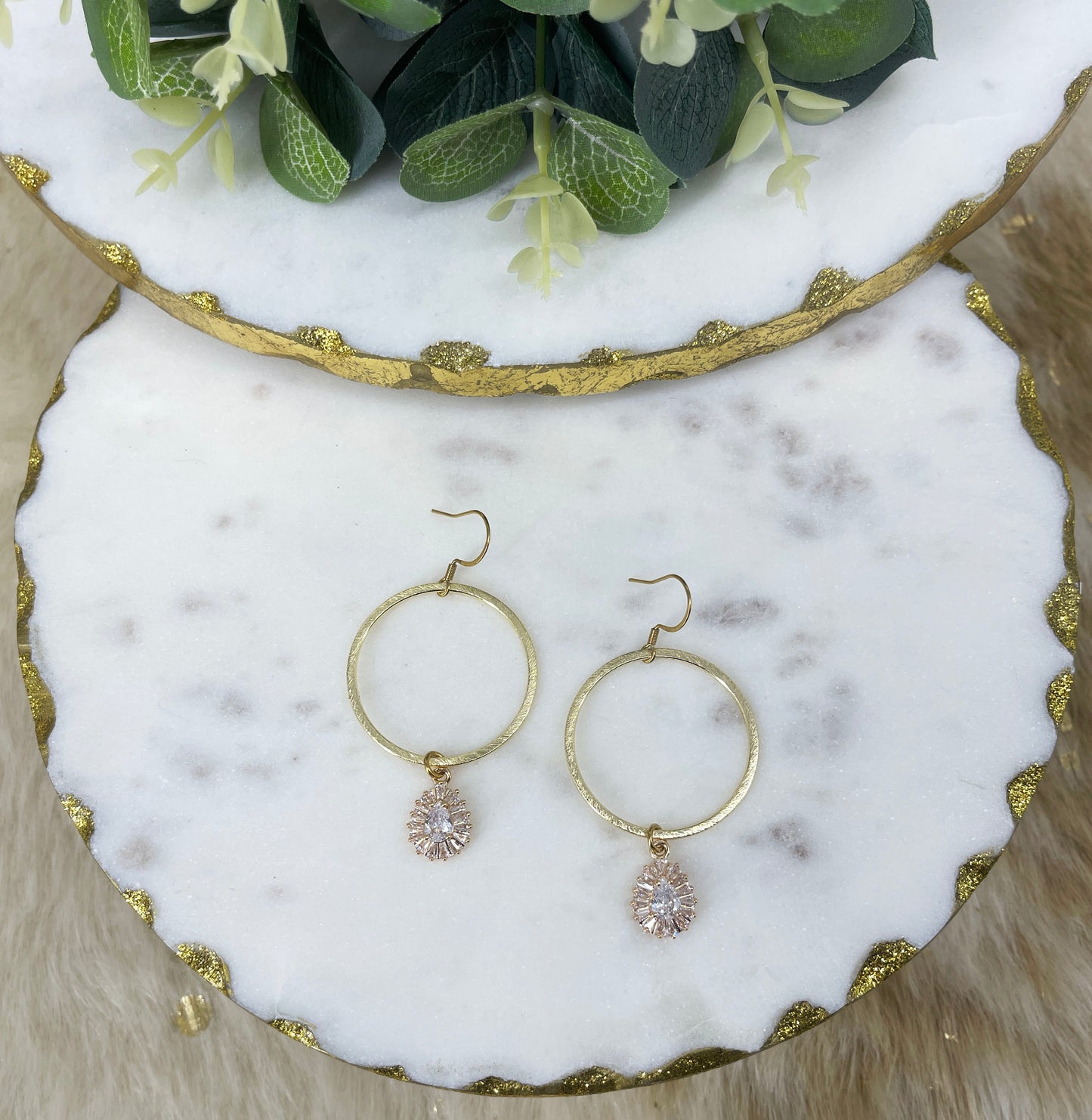 Golden Halo CZ Teardrop Hoop Earrings