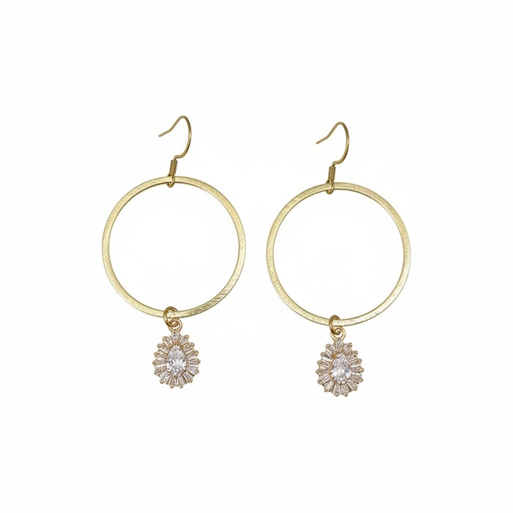 Golden Halo CZ Teardrop Hoop Earrings
