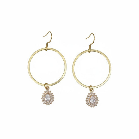 Golden Halo CZ Teardrop Hoop Earrings
