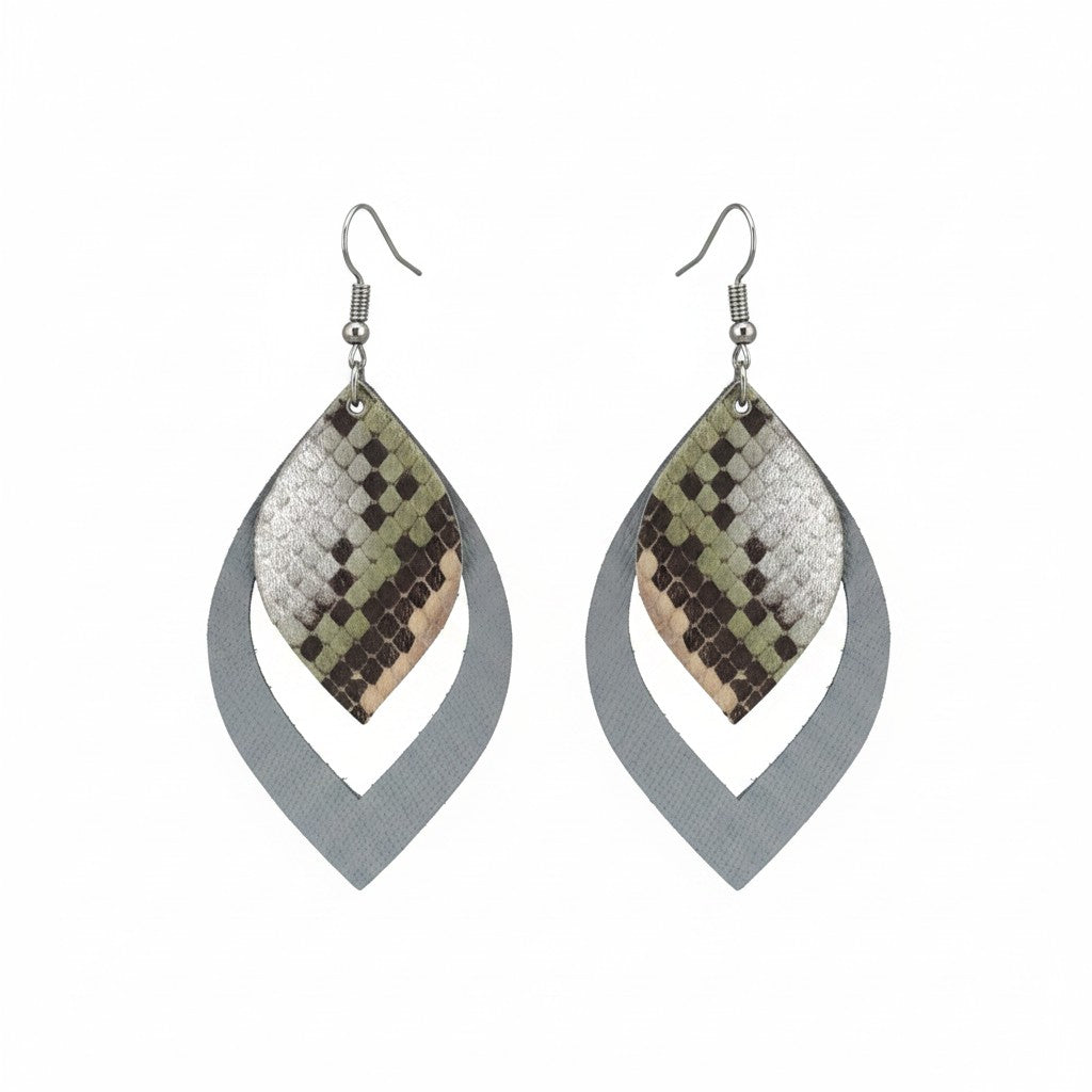 Gray and Brown Snake Leather Earrings