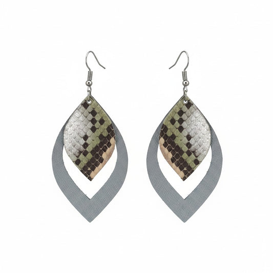 Gray and Brown Snake Leather Earrings