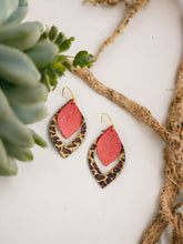 Load image into Gallery viewer, Coral and Baby Cheetah Genuine Leather Earrings - E19-511