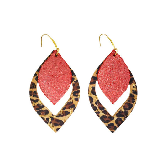 Fiery Coral Cheetah Cutout Statement Earrings