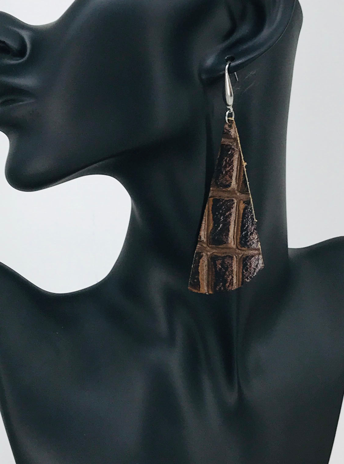 Chocolate Alligator Leather Earrings - E19-513