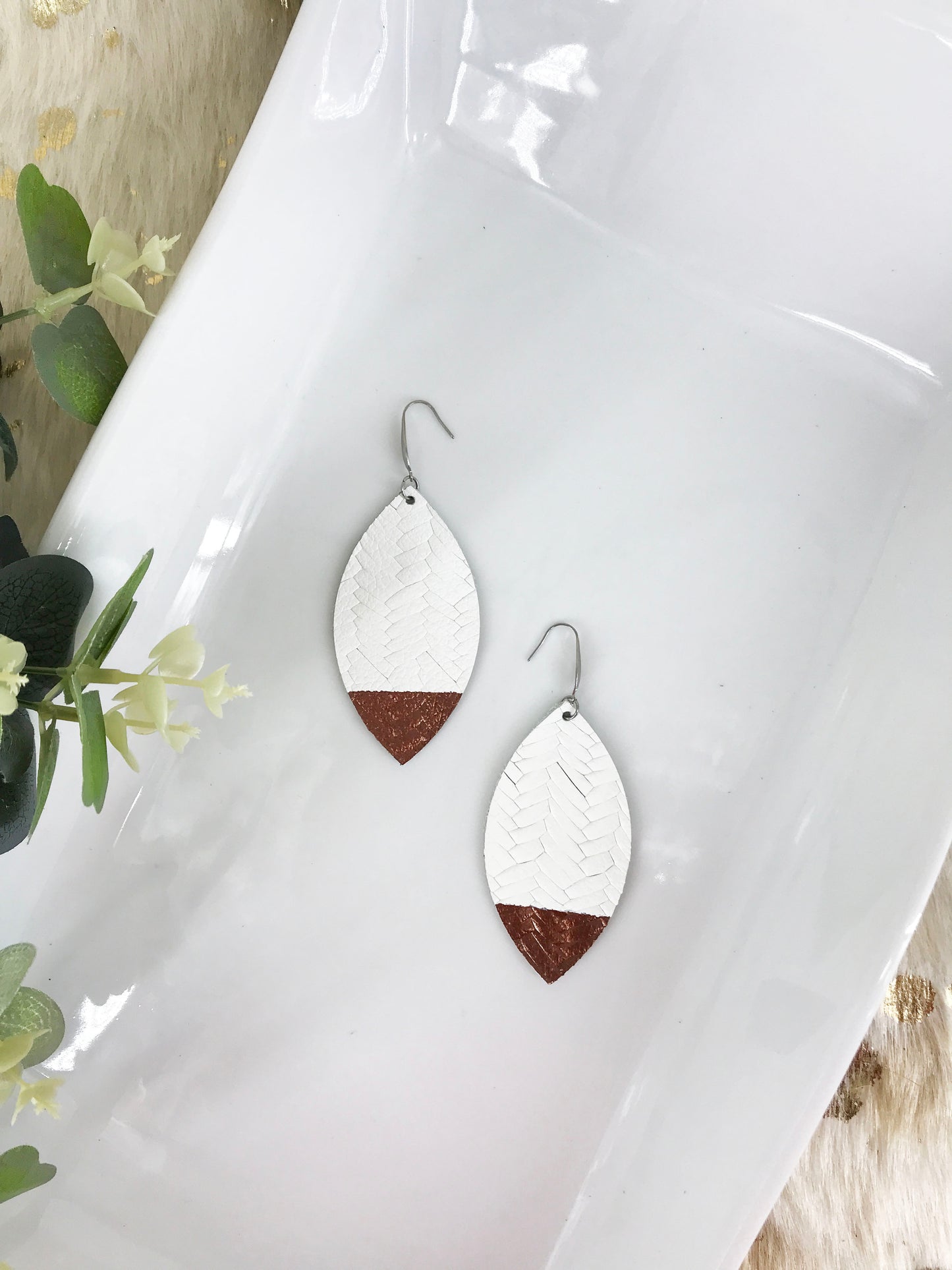 White Braided Italian Fishtail Painted Leather Earrings - E19-525