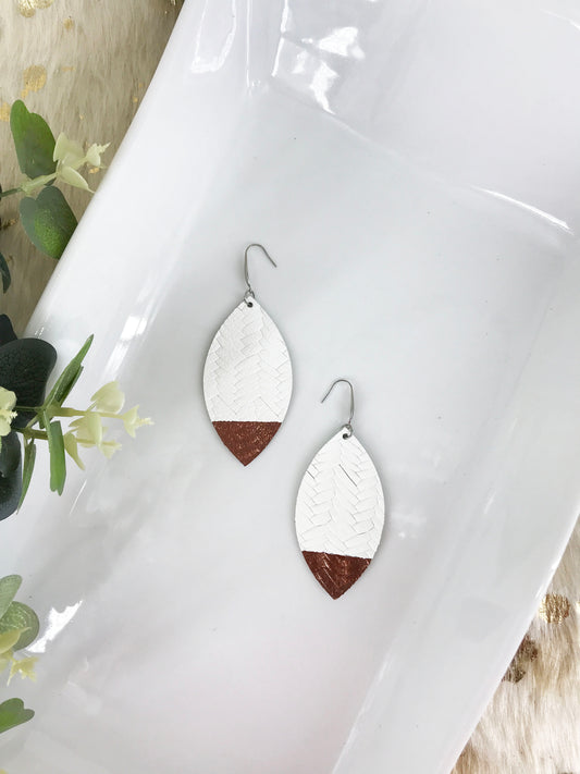 White Braided Italian Fishtail Painted Leather Earrings - E19-525