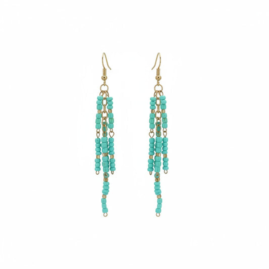 Teal & Gold Beaded Tassel Earrings