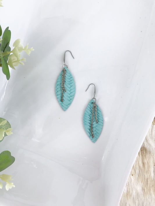 Teal Genuine Leather and Chain Earrings - E19-561