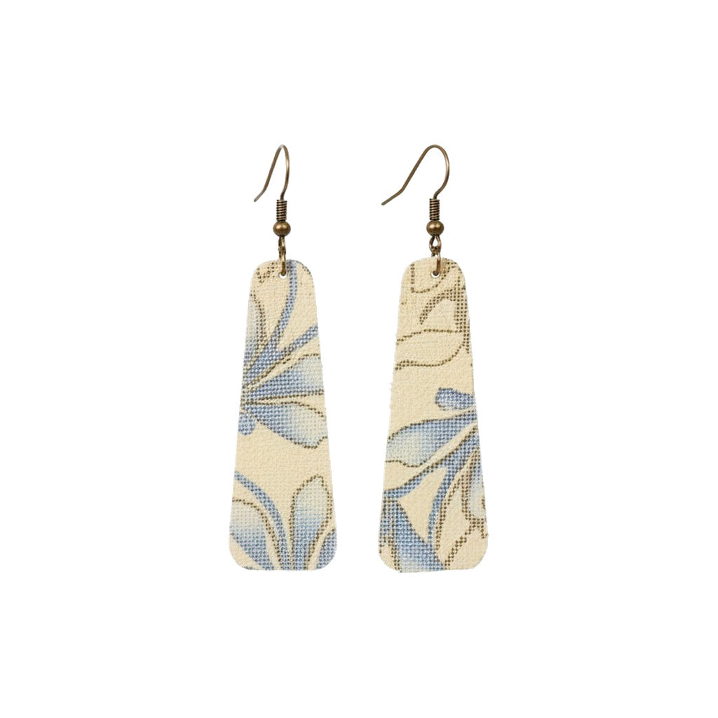 Vanilla Blue Metallic Floral Bar Leather Earrings