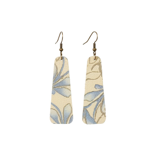 Vanilla Blue Metallic Floral Bar Leather Earrings