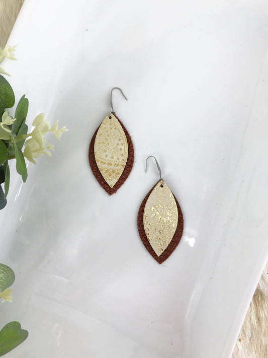 Cinnamon and Gold Leather Earrings - E19-572