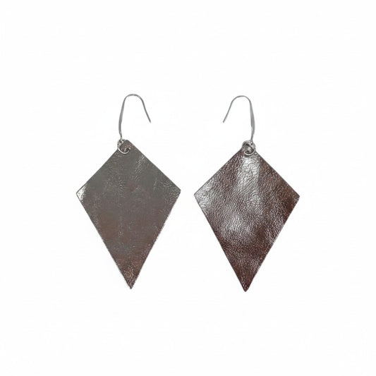 Metallic Silver Diamond Leather Earrings