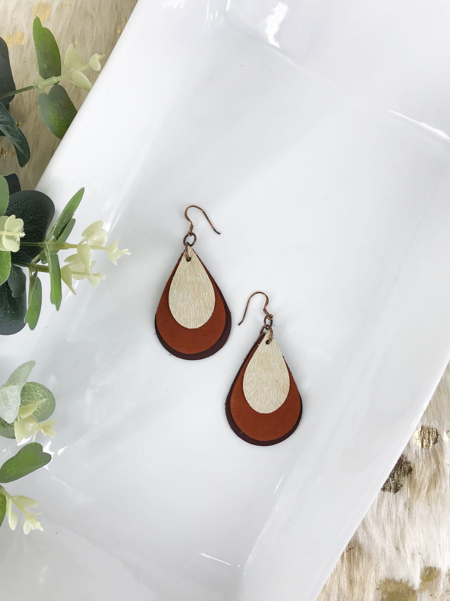 Triple Layred Genuine Leather Earrings - E19-646