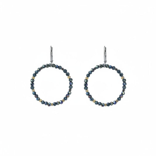 Dark Blue Glass Bead Hoop Earrings