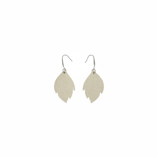 Gold Beige Metallic Camo Scalloped Leaf Leather Earrings