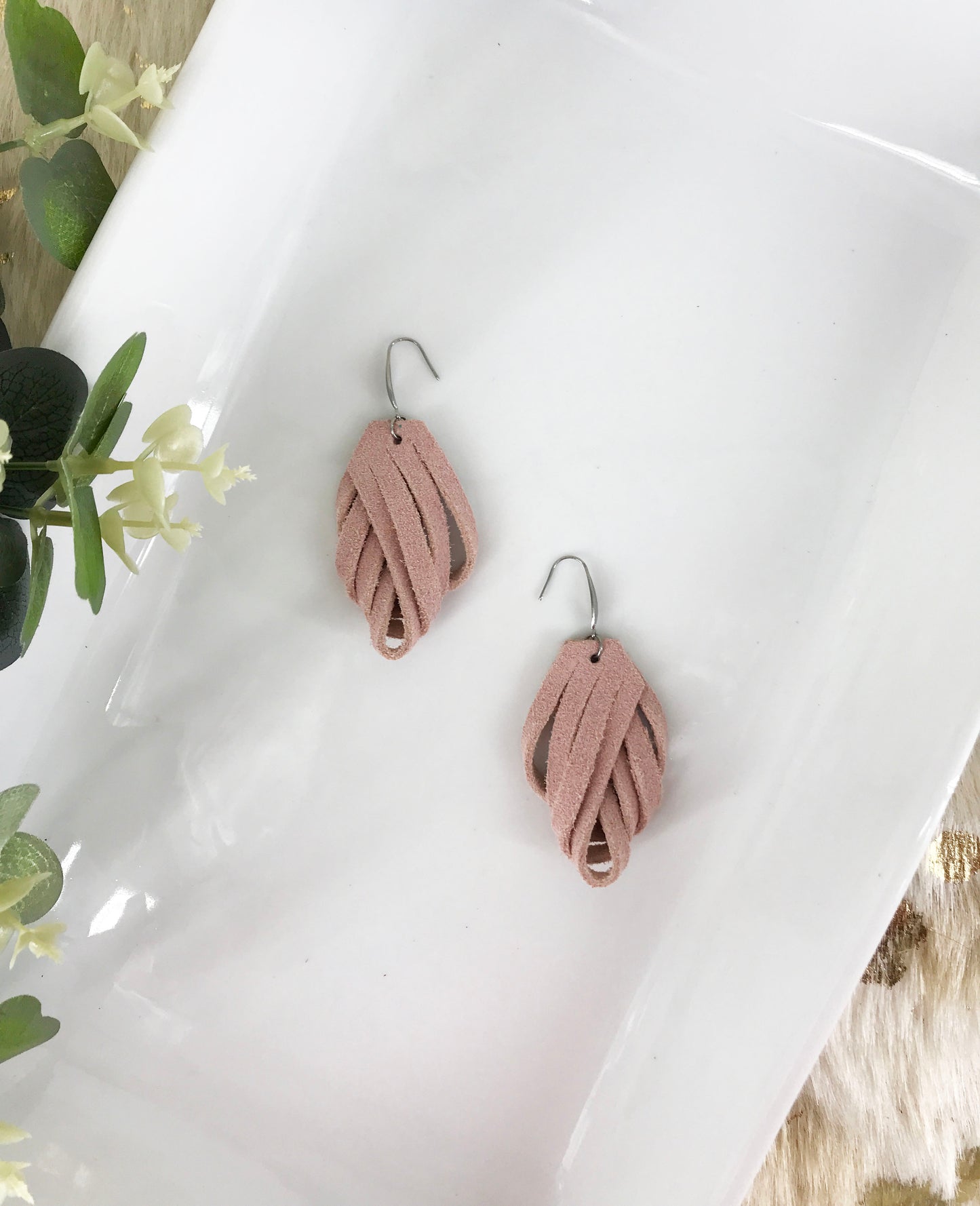 Pink Suede Leather Earrings - E19-685