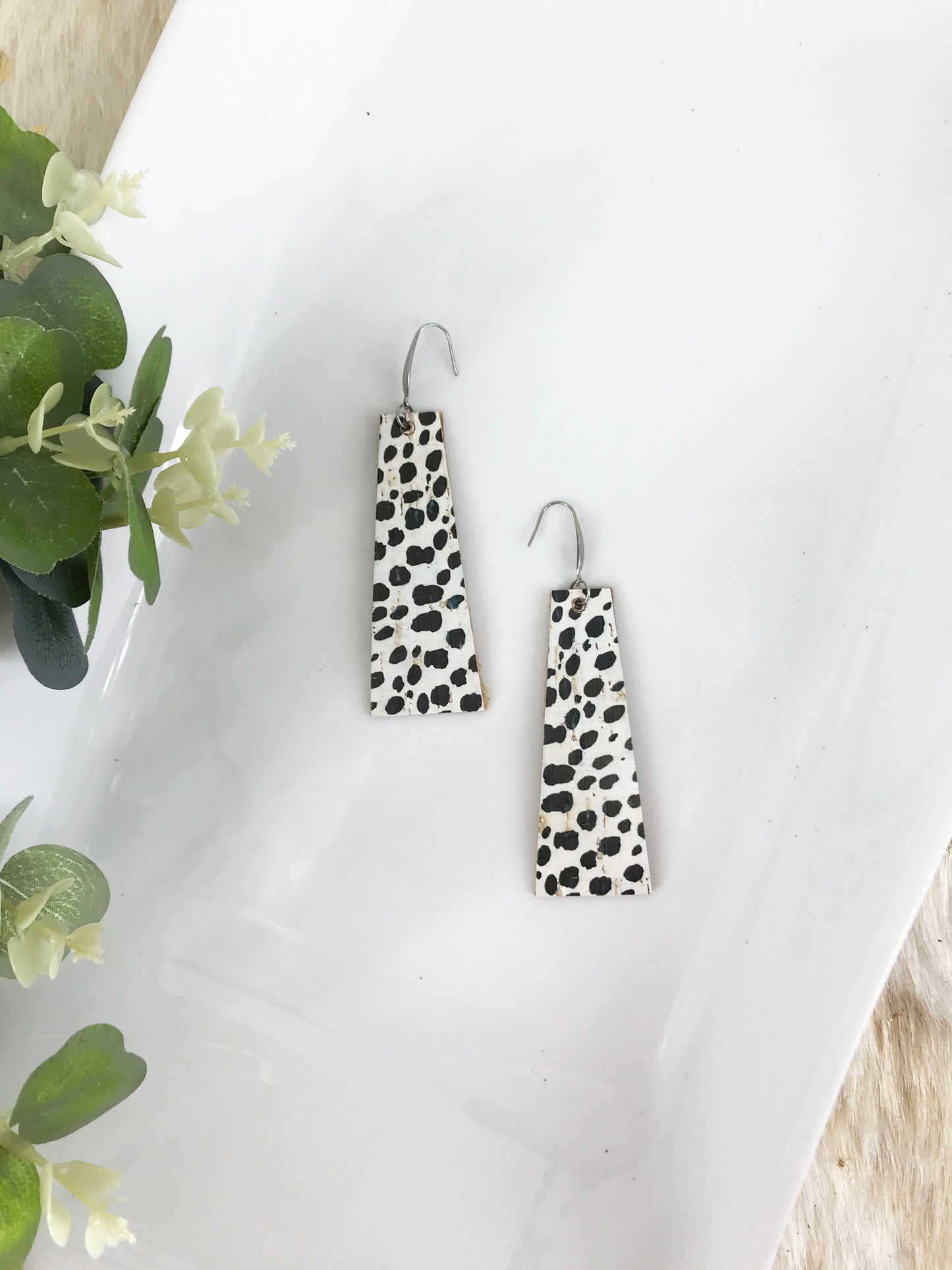 Black Cheetah Genuine Cork Leather Earrings - E19-686