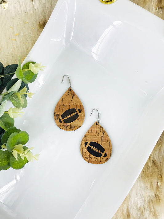 Genuine Leather and Cork Football Earrings - E19-696