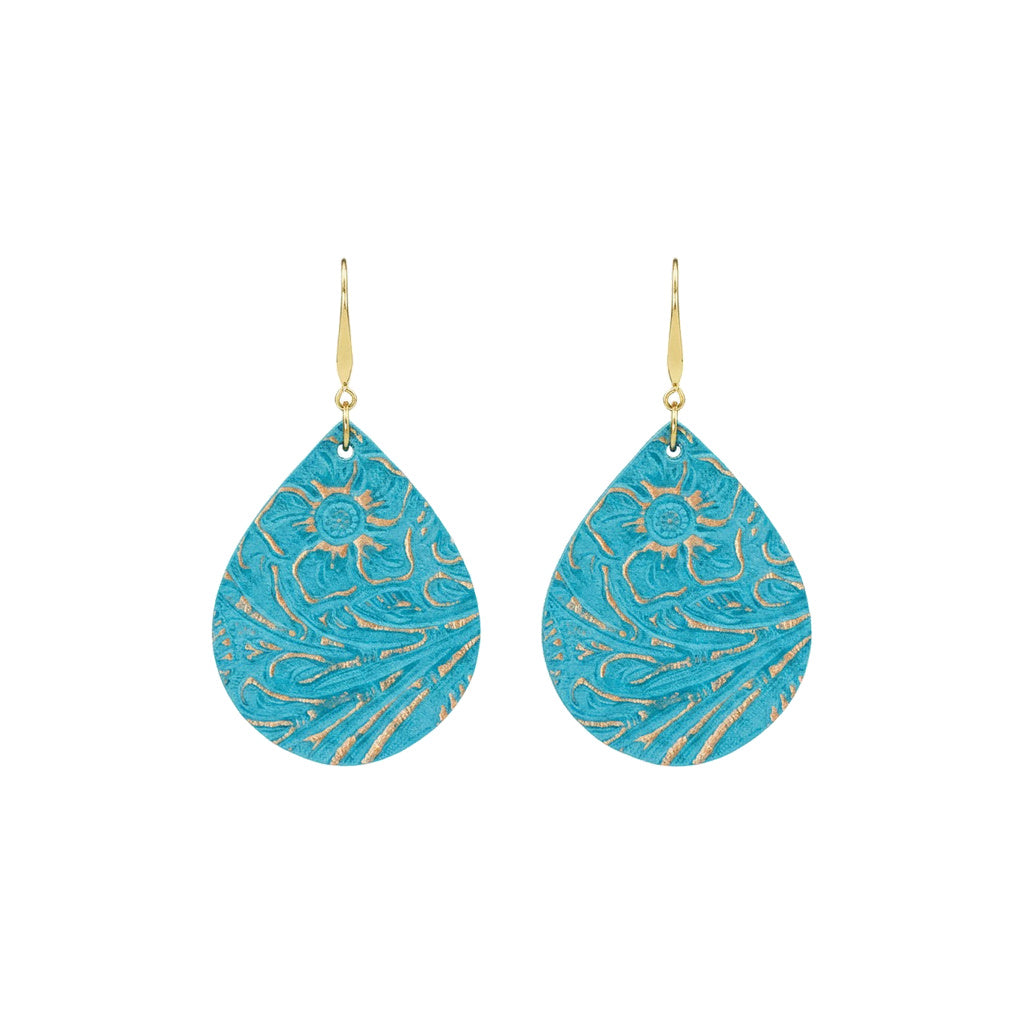 Turquoise Garibaldi Teardrop Leather Earrings