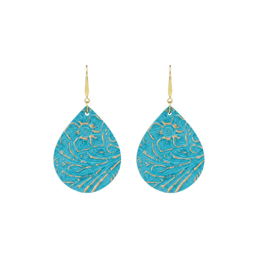 Turquoise Garibaldi Teardrop Leather Earrings