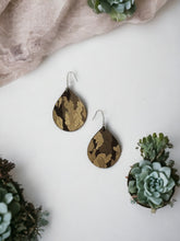 Load image into Gallery viewer, Chocolate Metallic Camo Leather Earrings - E19-710