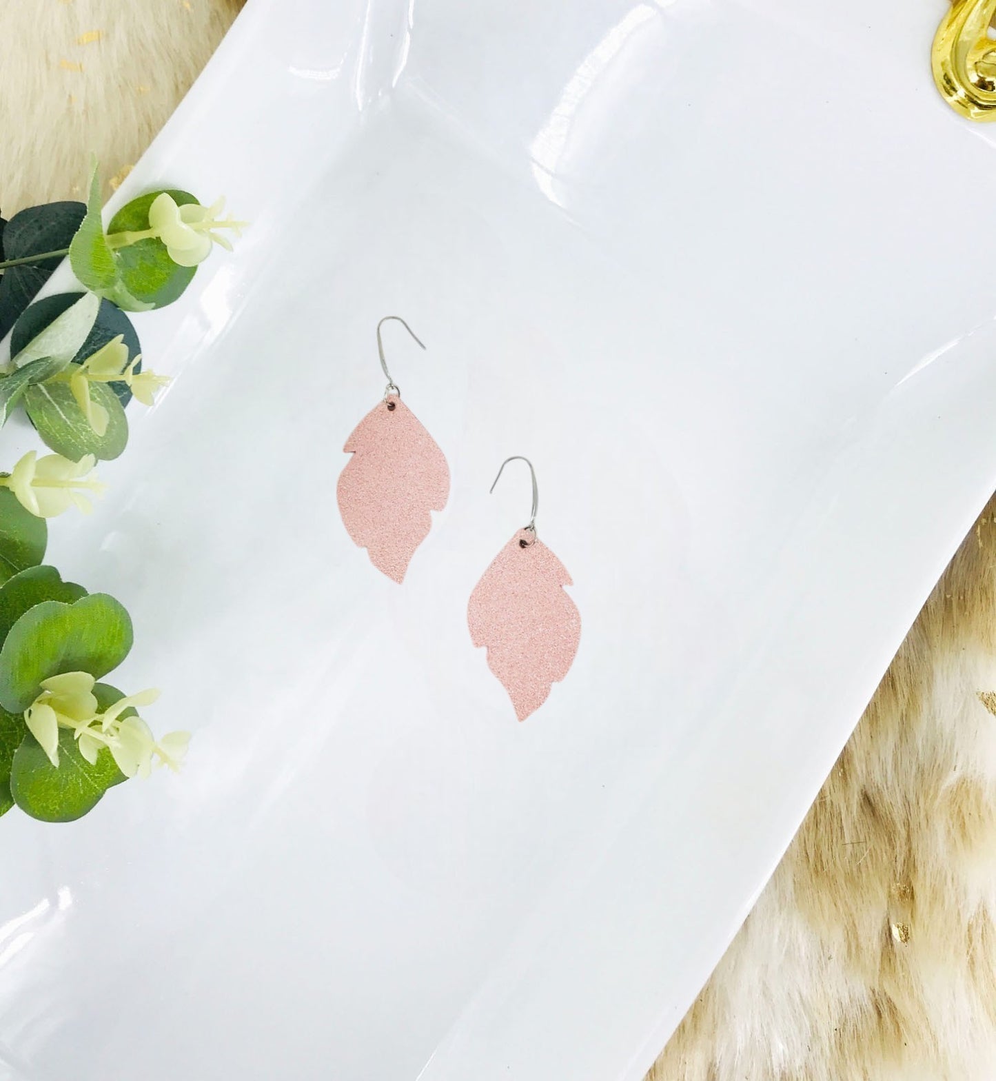 Silver on Pink Genuine Leather Earrings - E19-721