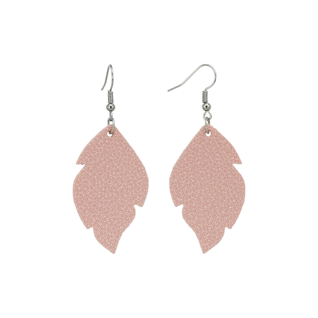 Pink Lemonade Dazzle Leaf Leather Earrings
