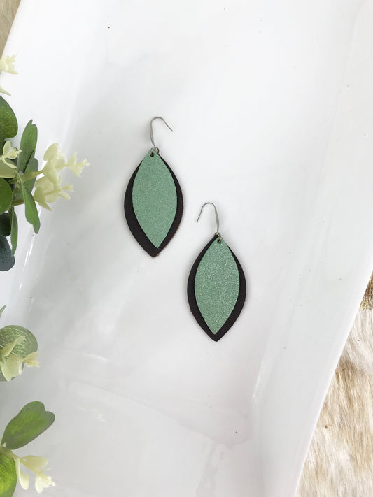 Brown and Mint Genuine Leather Earrings - E19-723