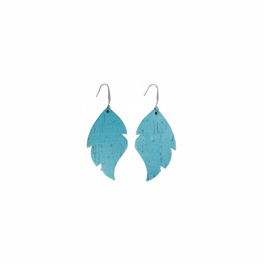 Pearlized Turquoise Cork Feather Leather Earrings