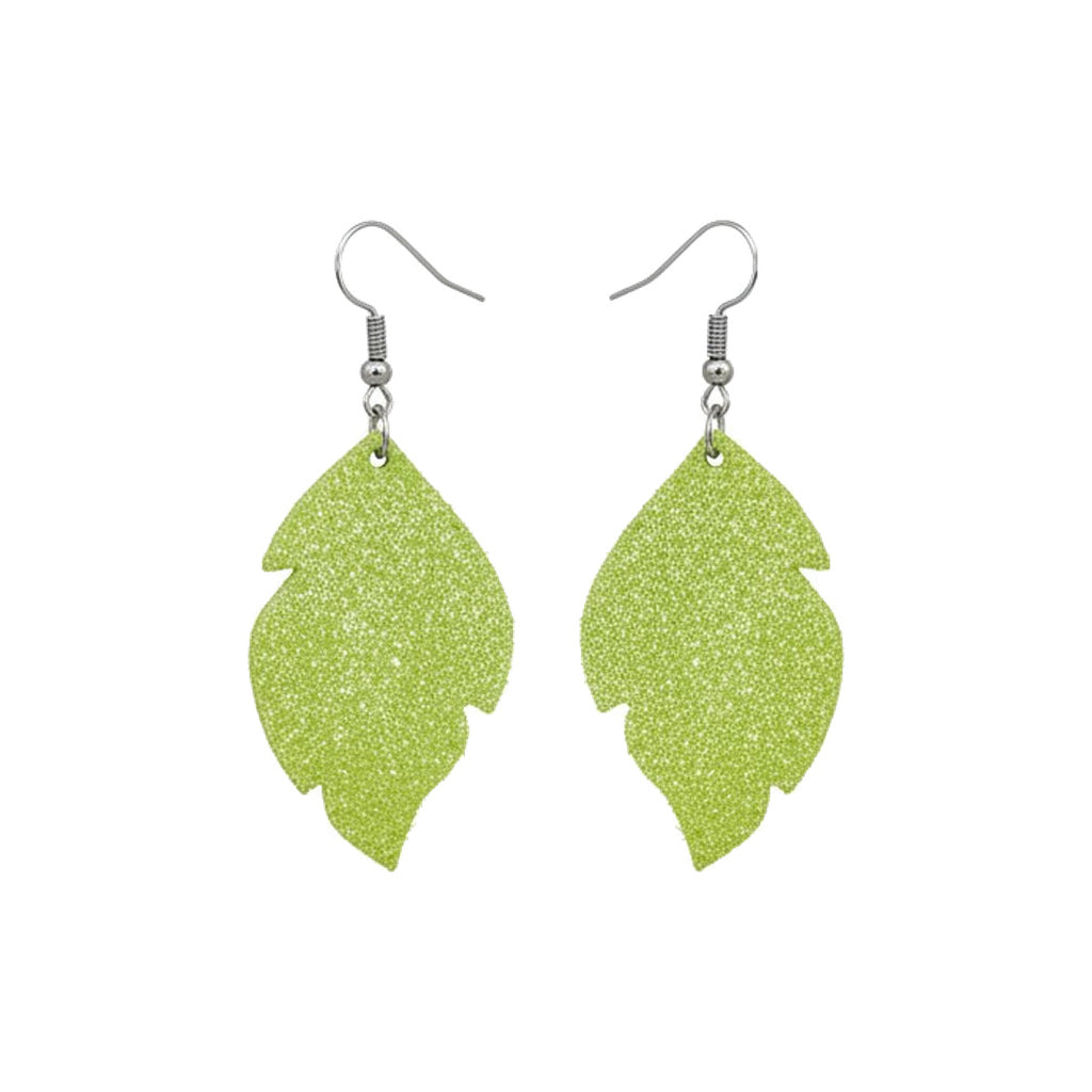Apple Green Dazzle Leaf Leather Earrings