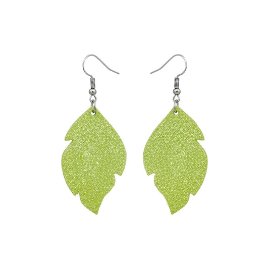 Apple Green Dazzle Leaf Leather Earrings