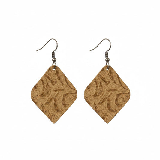 Metallic Gold Floral Diamond Leather Earrings