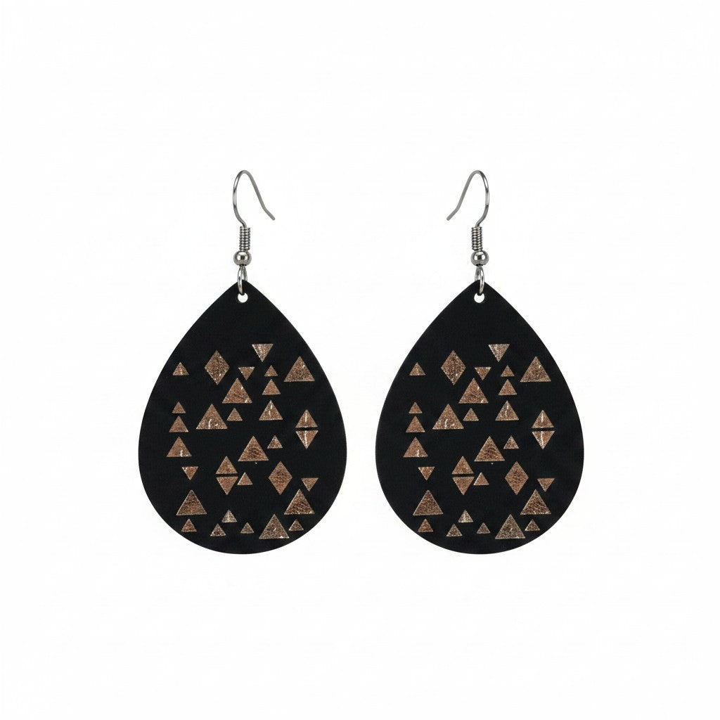 Black Triangle Teardrop Leather Earrings