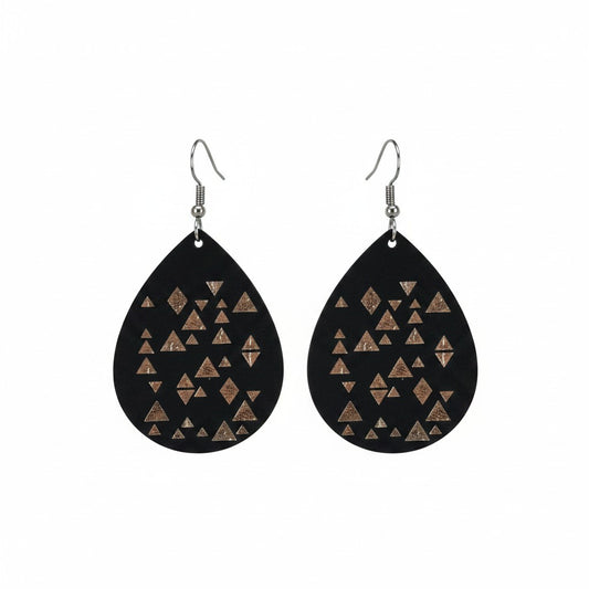 Black Triangle Teardrop Leather Earrings