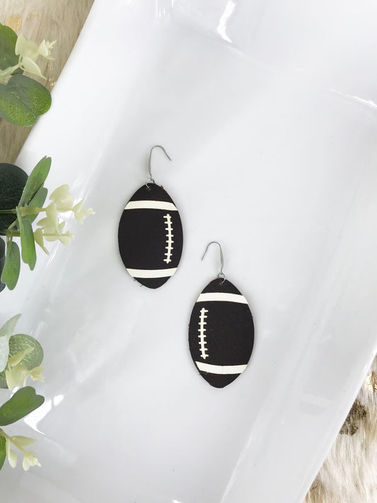 Genuine Brown Leather Football Earrings - E19-777