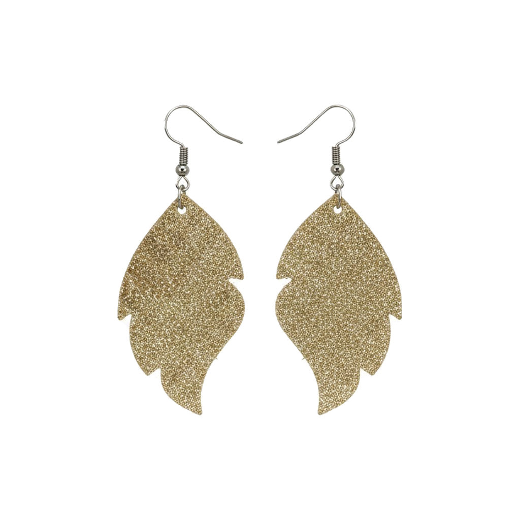 Platinum Crackle Leaf Leather Earrings