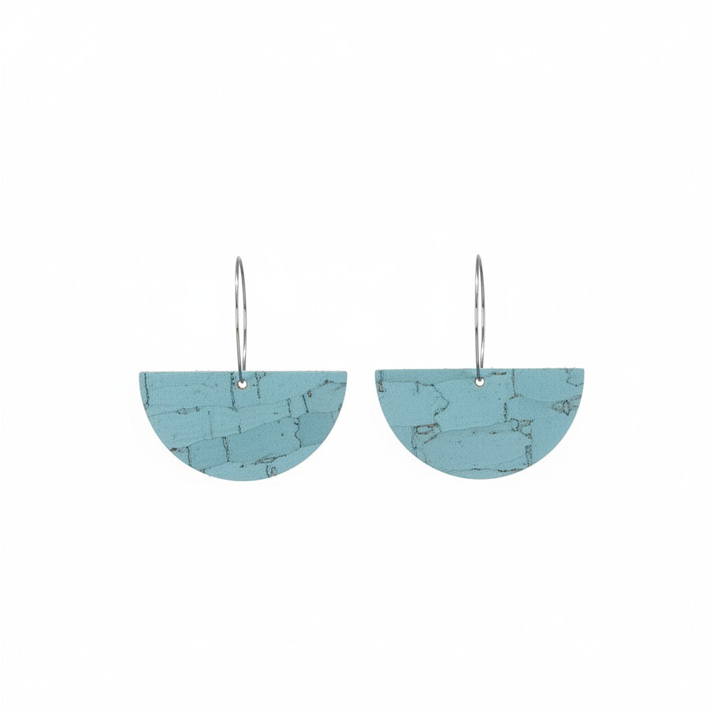 Pearlized Turquoise Half Circle Cork Hoop Earrings