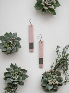 Genuine Pink and Gray Layered Leather Earrings - E19-785