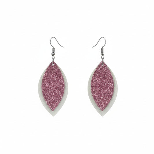 Raspberry Dazzle and Pearly White Layered Leather Earrings